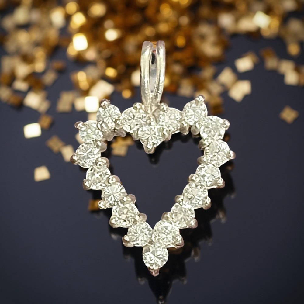 Sterling Silver CZ Heart Pendant | 18-Stone Open Heart | 925